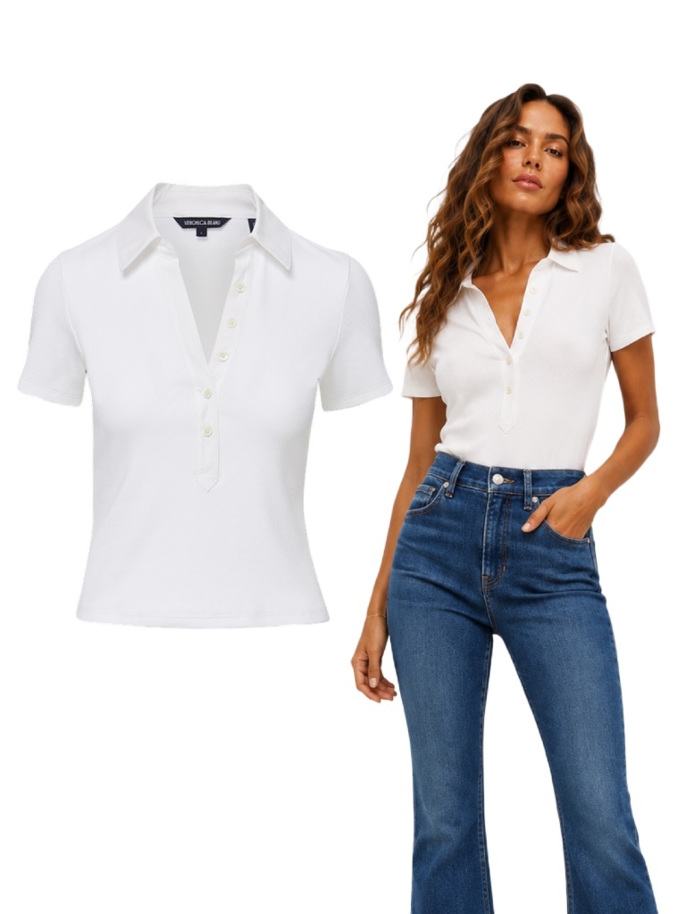 Veronica Beard Kearney White Stretch Polo Top Approx Size S